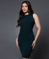 Neck Pleated Bodycon Green Dress