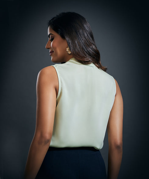 Sleeveless Satin Vneck Top - Light Green