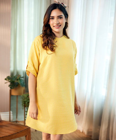 Loose Fitted Cotton Yellow Dress