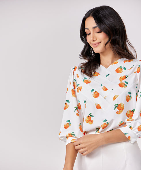 Orange Printed Chiffon Top
