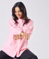 Mandarin Collar Cotton Oversized Shirt- Rose Pink