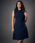 Slanted Panel Skater Navy Blue Dress