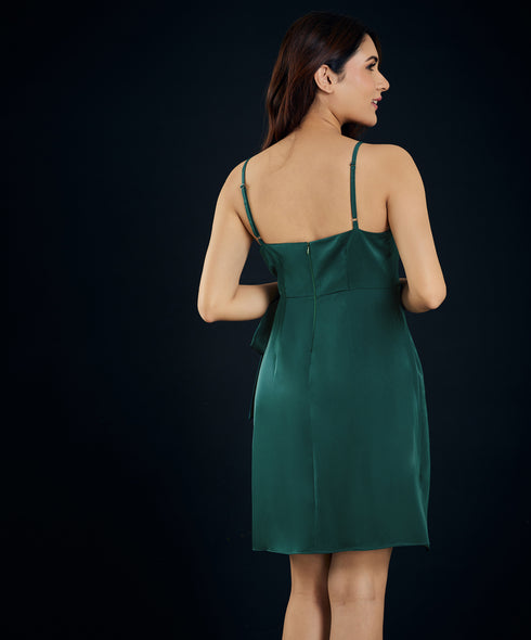 Sensual Green Vneck Mini Dress