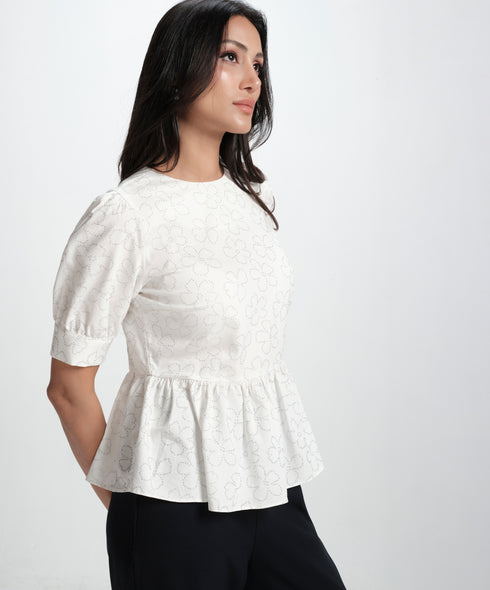 White Cotton Formal Peplum Top