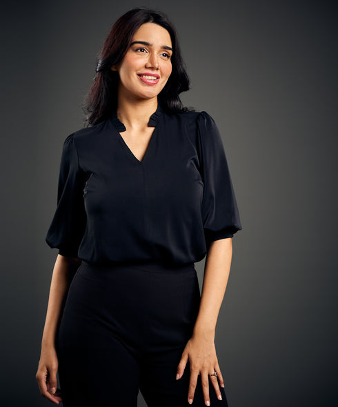 Front Buttoned Frill Chiffon Top