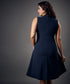 Slanted Panel Skater Navy Blue Dress