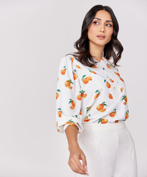 Orange Printed Chiffon Top