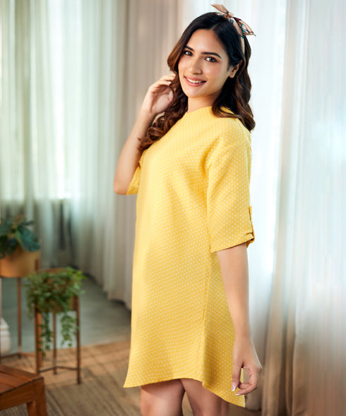 Loose Fitted Cotton Yellow Dress