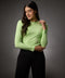 Long Sleeve Round Neck Rib Top- Electric Green