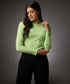 Long Sleeve Round Neck Rib Top- Electric Green