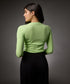 Long Sleeve Round Neck Rib Top- Electric Green