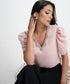 Vneck Sleeve Gathered Glamorous Satin Top