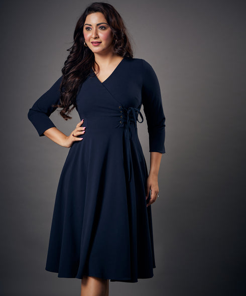 Side Looped Skater Navy Dress