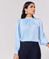 Satin Pleated Blue Long Sleeve Top