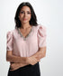 Vneck Sleeve Gathered Glamorous Satin Top