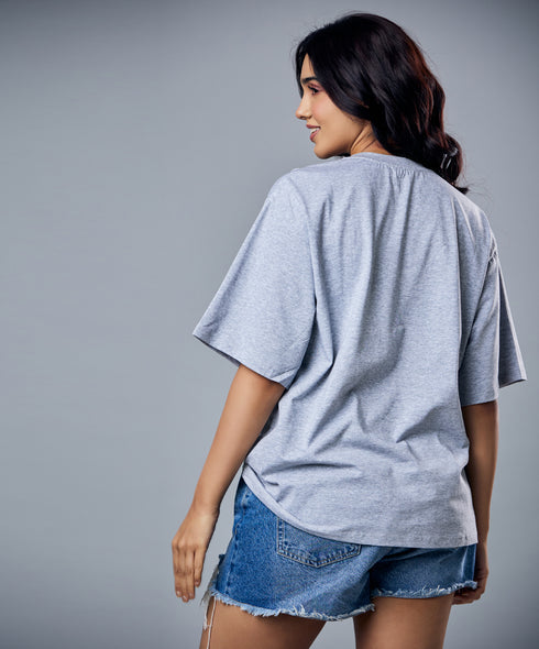 Grey Marl Solid Oversized Tshirt