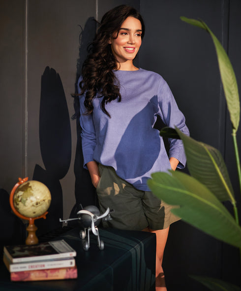 Blue Oversized Linen Top