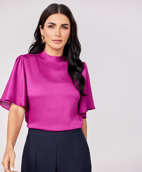 Purple Flared Short Sleeve Top