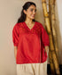 Embroidered Linen Vneck Half Kurtha Top