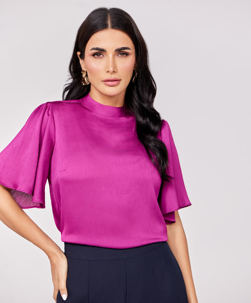 Purple Flared Short Sleeve Top