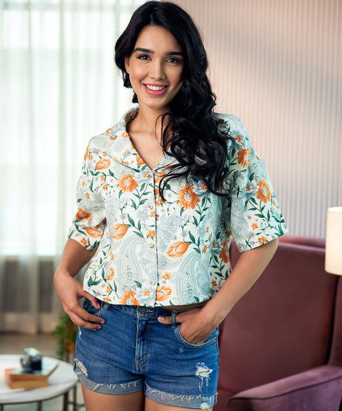 Casual Oversized Mint Printed Shirt