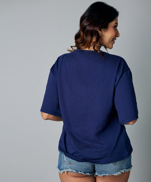 Floral Print Oversize Navy Tshirt