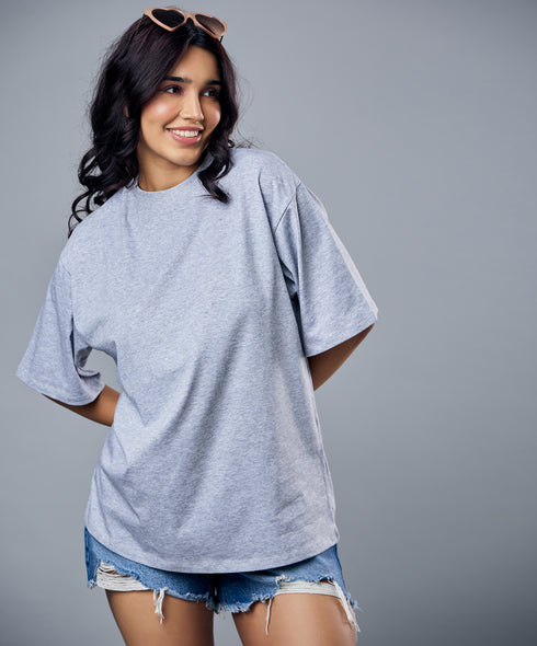 Grey Marl Solid Oversized Tshirt