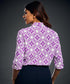 Front Tie Half Sleeve Purple Printed Top