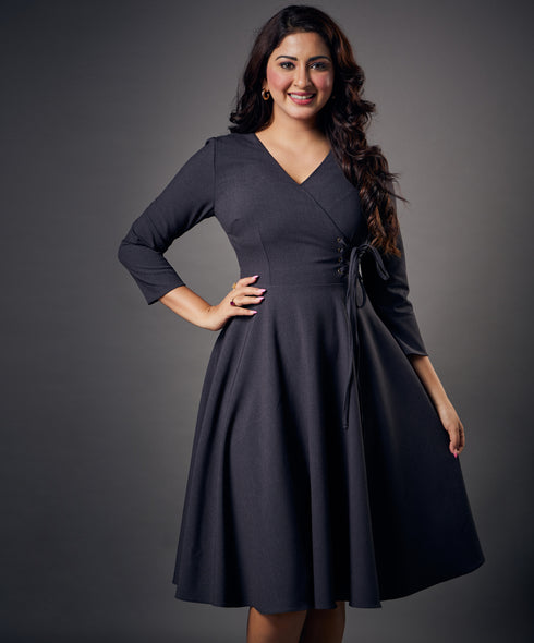 Side Looped Skater Grey Dress