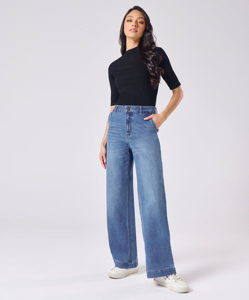 Flared Leg Mid Wash High Rise Jean
