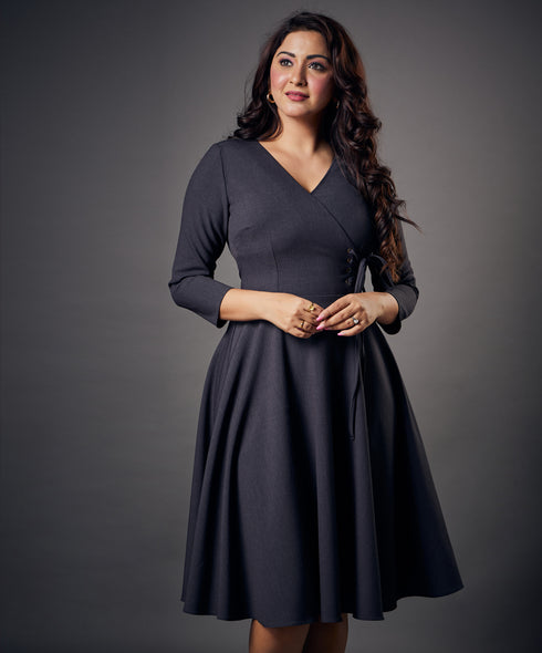 Side Looped Skater Grey Dress