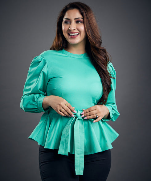 Light Green Detailed Peplum Top