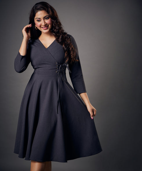 Side Looped Skater Grey Dress