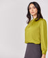 Satin Pleated Olive Long Sleeve Top