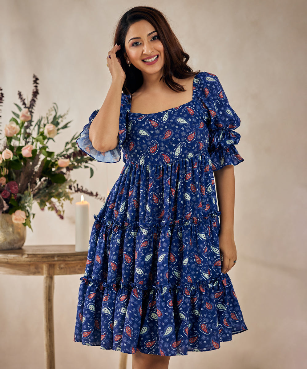 Blue Indigo Printed Tiered Dress main image 1