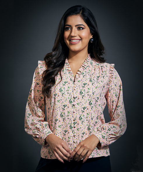 Chiffon Beige Vneck Shirt Top