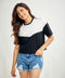Tringle Shaped Contrast Detailed Crew Neck Tshirt