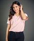 Scalloped Detailed Short Sleeve Pink Top