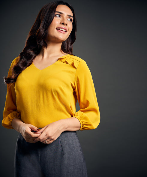 York Frilled Long Sleeve Yellow Top