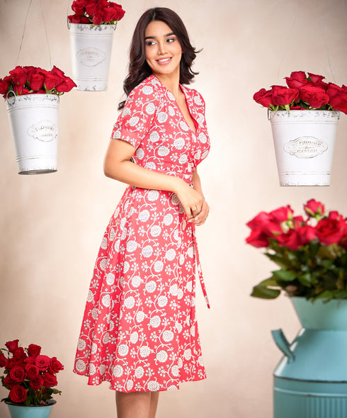 Vneck Chiffon Printed Vintage Dress