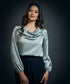 Cowl Neck Long Sleeve Satin Top-Olive