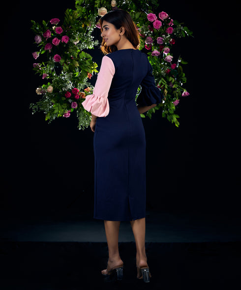 Two Tone Bodycon Vneck Ponte Dress