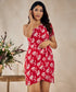 Floral Print One Shoulder Red Dress