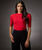 Short Sleeve High Neck Rib Top- Red