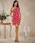 Floral Print One Shoulder Red Dress
