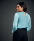 Long Sleeve Pleated Blue Satin Top