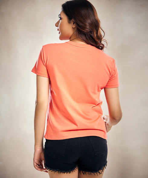 Peach Crew Neck T Shirt