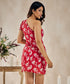 Floral Print One Shoulder Red Dress