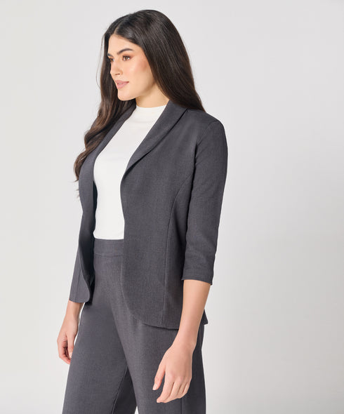 Curved Label Collared Classic Jacket- Grey