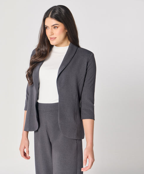 Curved Label Collared Classic Jacket- Grey